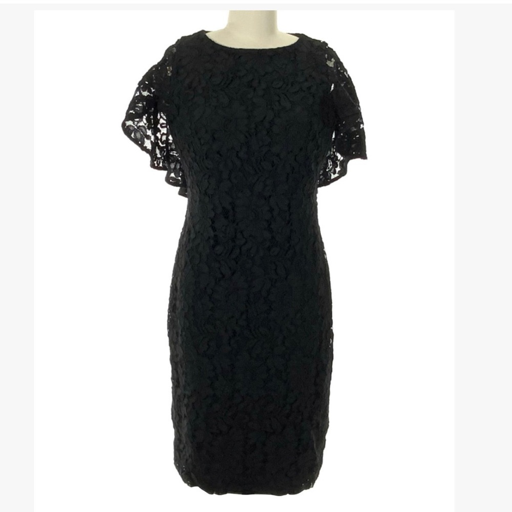 NWOT RALPH LAUREN Black Lace Cape-Sleeve Dress C4RL8A